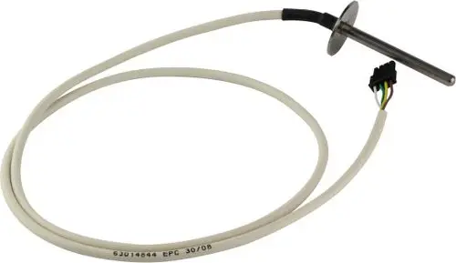 Sensor von Bosch mit einem metallischen Fühler und einem Kabelbaustecker, der zur Messung von Abgastemperaturen verwendet wird.